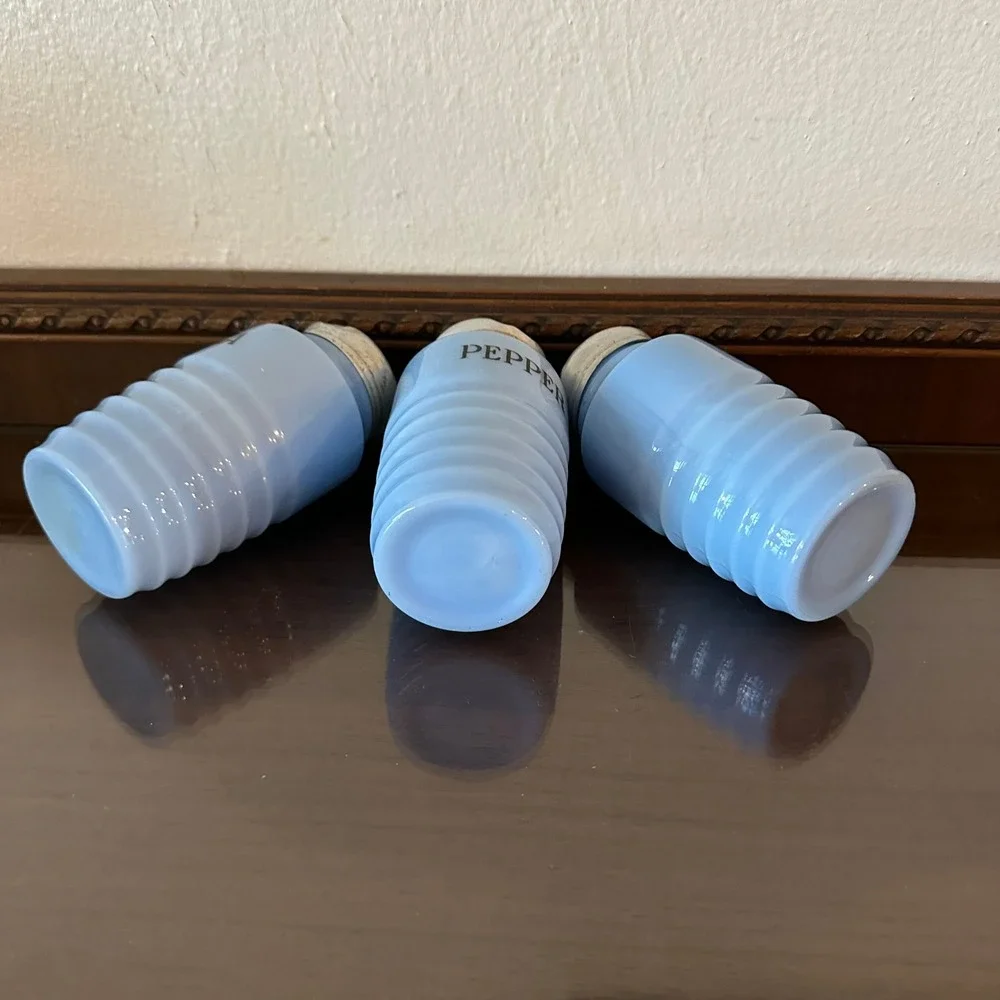 Vintage McKee Delphite Blue Beehive Salt Pepper Paprika Shaker Set